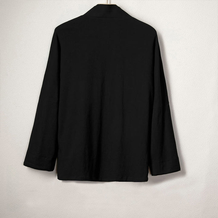 Buddha Stones Men's Plain Design Open Front Jacket Cotton Linen Long Sleeve Kimono - image 1
