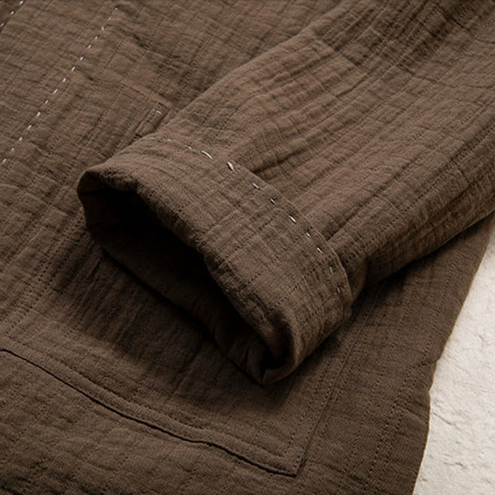 Buddha Stones Men's Plain Pleats Frog-Button Open Front Jacket Cotton Linen Long Sleeve Kimono - image 5