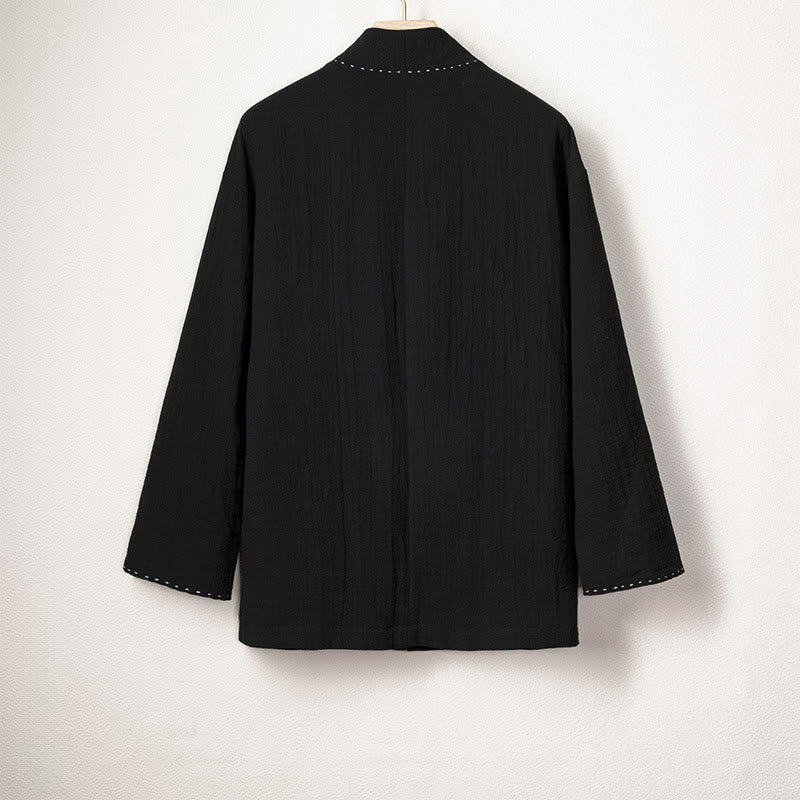 Buddha Stones Men's Plain Pleats Frog-Button Open Front Jacket Cotton Linen Long Sleeve Kimono - image 7