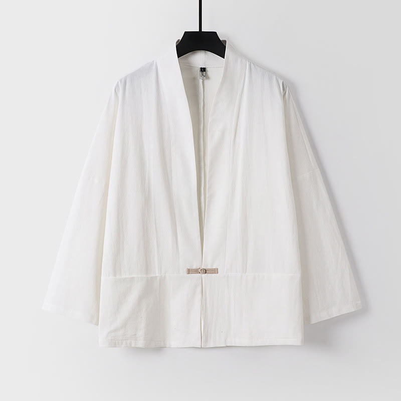 Buddha Stones Long Sleeve Buttons Design Men's Open Front Cotton Linen Jacket Kimono With Pockets - White - US/UK/AU54，EU64 (9XL) - image 1