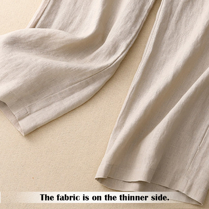Buddha Stones Summer Casual Simple Design Linen Women's Wide Leg Pants With Zipper Pockets - image 49