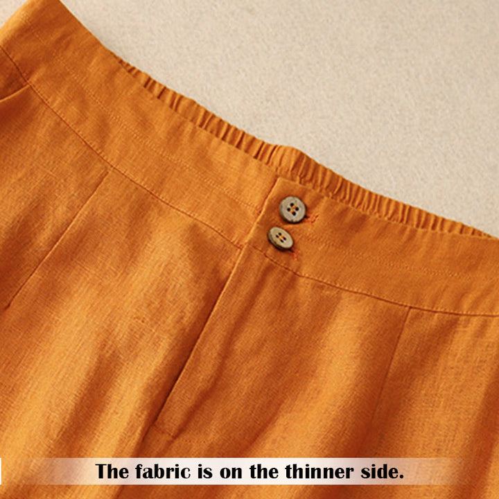 Buddha Stones Summer Casual Simple Zipper Design Linen Women's Wide Leg Pants With Pockets - image 22