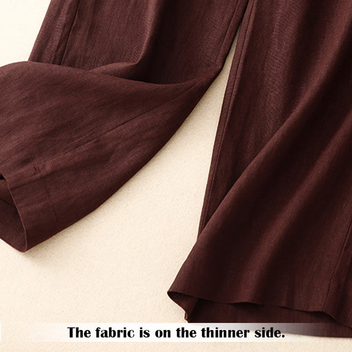 Buddha Stones Summer Casual Simple Zipper Design Linen Women's Wide Leg Pants With Pockets - image 30
