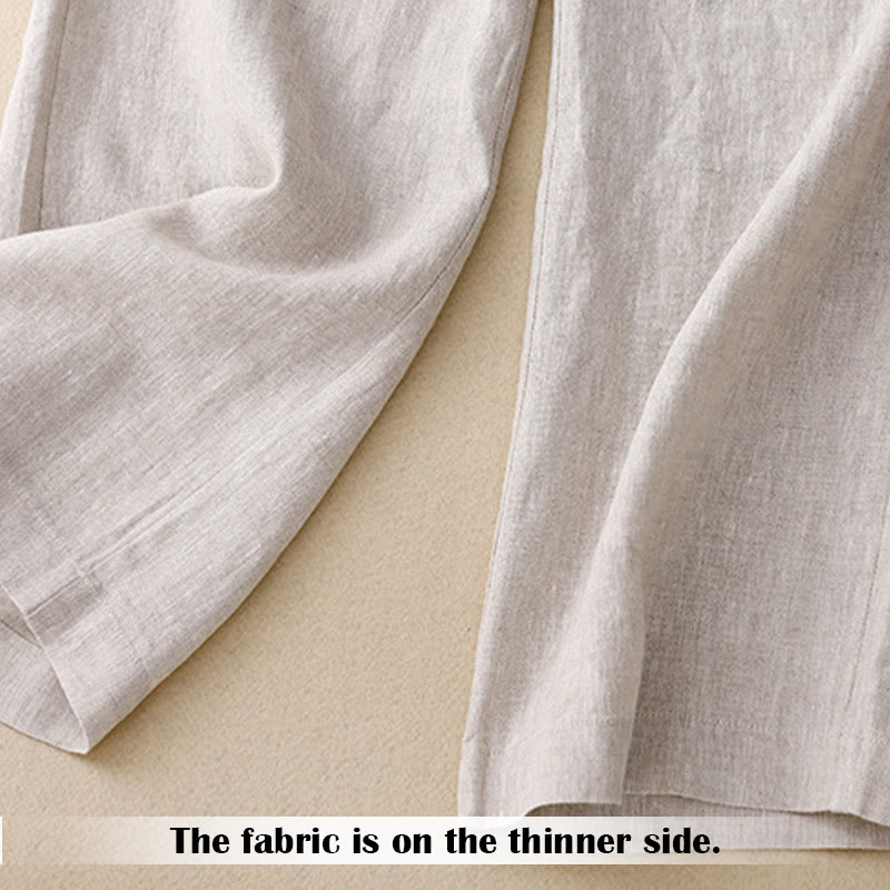 Buddha Stones Summer Casual Simple Zipper Design Linen Women's Wide Leg Pants With Pockets - image 15