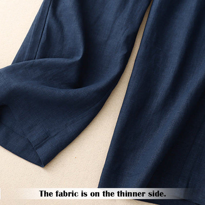 Buddha Stones Summer Casual Simple Design Linen Women's Wide Leg Pants With Zipper Pockets - image 59