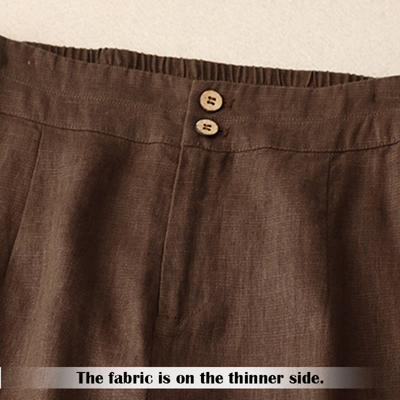 Buddha Stones Summer Casual Simple Zipper Design Linen Women's Wide Leg Pants With Pockets - image 62