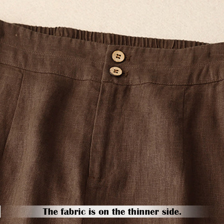 Buddha Stones Summer Casual Simple Zipper Design Linen Women's Wide Leg Pants With Pockets - image 62