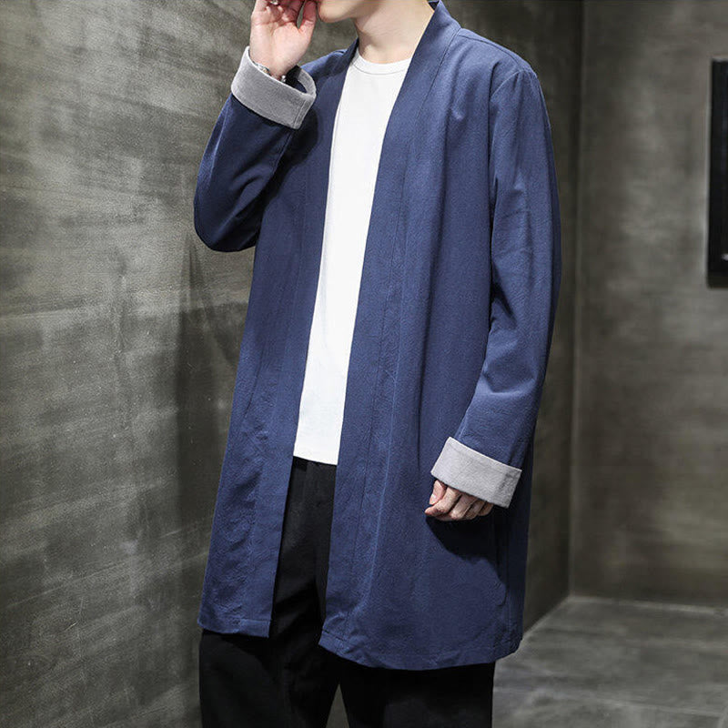 Buddha Stones Spring Long Sleeve Open Front Men's Cotton Linen Zen Jacket Kimono - image 3
