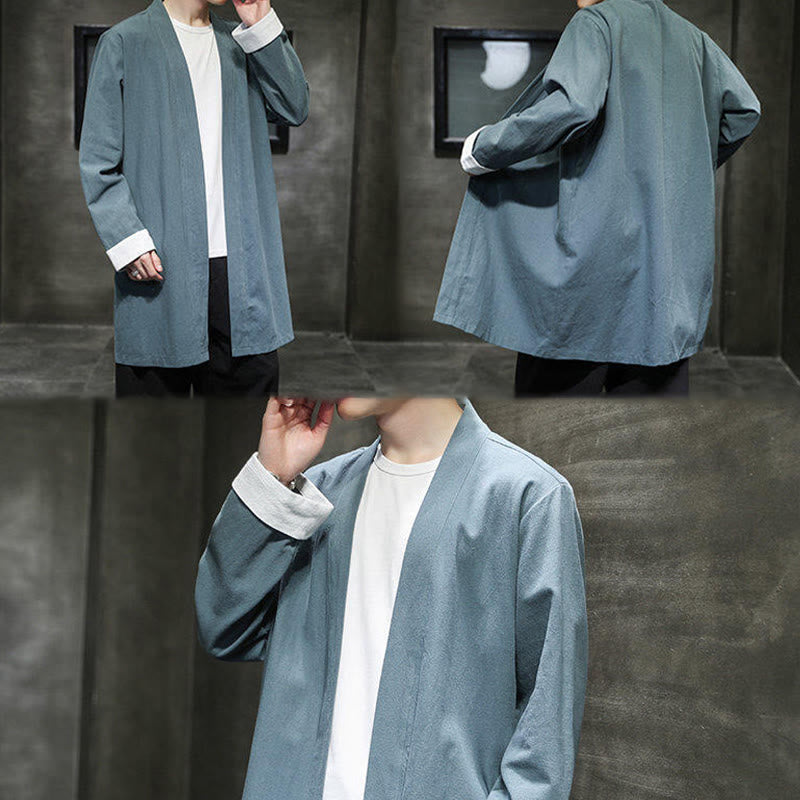 Buddha Stones Spring Long Sleeve Open Front Men's Cotton Linen Zen Jacket Kimono - image 20