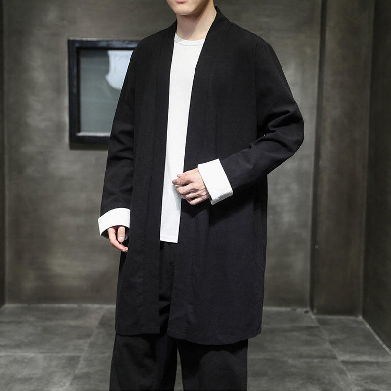 Buddha Stones Spring Long Sleeve Open Front Men's Cotton Linen Zen Jacket Kimono - image 10