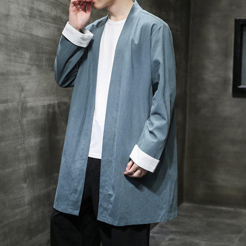 Buddha Stones Spring Long Sleeve Open Front Men's Cotton Linen Zen Jacket Kimono - image 17
