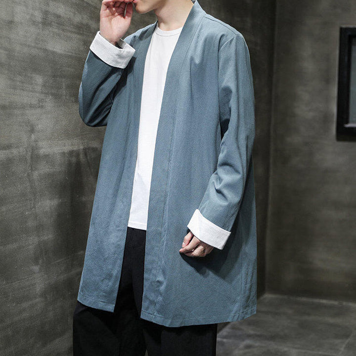 Buddha Stones Spring Long Sleeve Open Front Men's Cotton Linen Zen Jacket Kimono - image 17