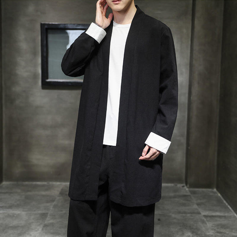 Buddha Stones Spring Long Sleeve Open Front Men's Cotton Linen Zen Jacket Kimono - Black - US/UK/AU46，EU56 (5XL) - image 8