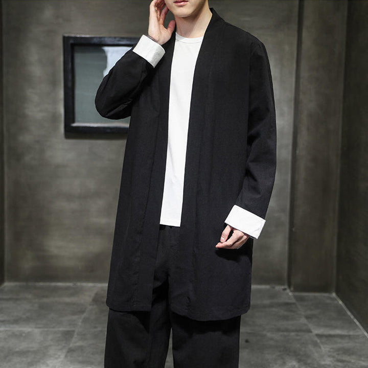 Buddha Stones Spring Long Sleeve Open Front Men's Cotton Linen Zen Jacket Kimono - Black - US/UK/AU46，EU56 (5XL) - image 8