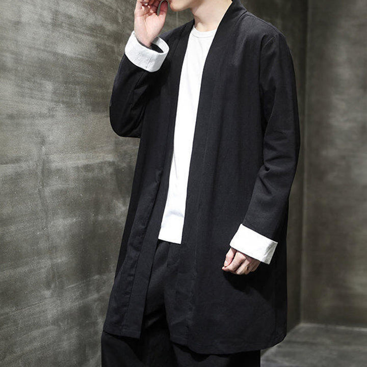 Buddha Stones Spring Long Sleeve Open Front Men's Cotton Linen Zen Jacket Kimono - image 11
