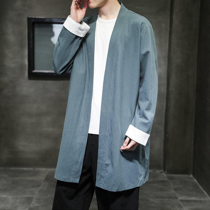 Buddha Stones Spring Long Sleeve Open Front Men's Cotton Linen Zen Jacket Kimono - CadetBlue - US/UK/AU46，EU56 (5XL) - image 15