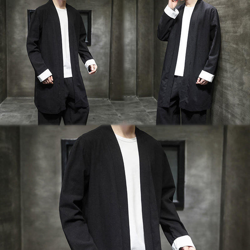 Buddha Stones Spring Long Sleeve Open Front Men's Cotton Linen Zen Jacket Kimono - image 14