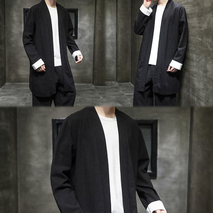 Buddha Stones Spring Long Sleeve Open Front Men's Cotton Linen Zen Jacket Kimono - image 14