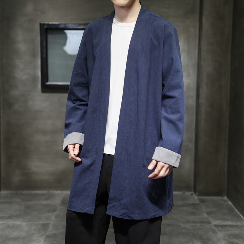 Buddha Stones Spring Long Sleeve Open Front Men's Cotton Linen Zen Jacket Kimono - image 2
