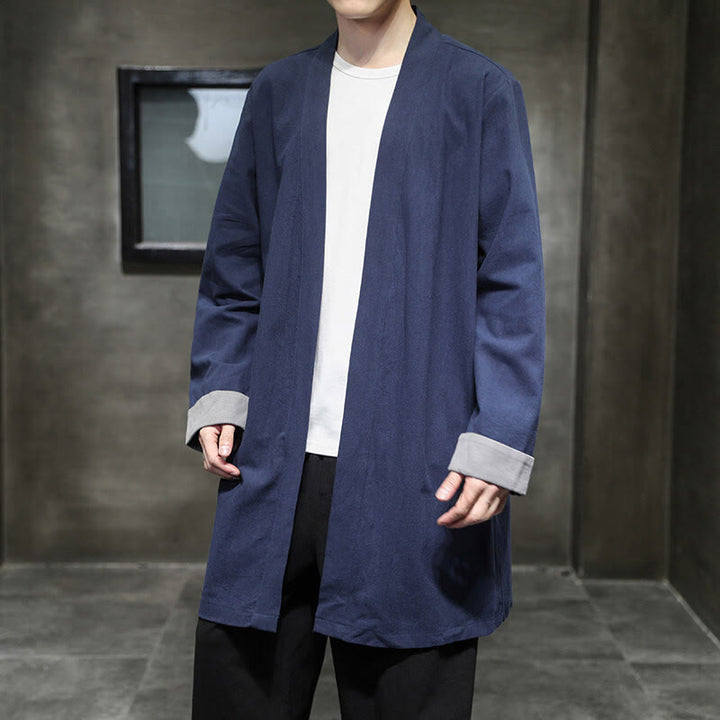 Buddha Stones Spring Long Sleeve Open Front Men's Cotton Linen Zen Jacket Kimono - image 2