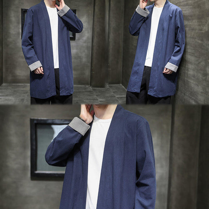 Buddha Stones Spring Long Sleeve Open Front Men's Cotton Linen Zen Jacket Kimono - image 6