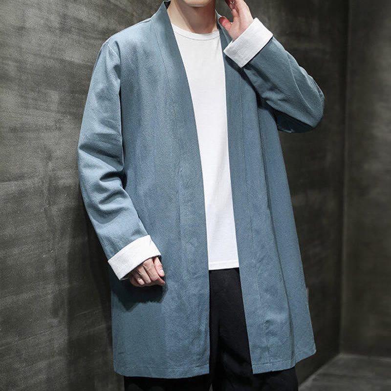 Buddha Stones Spring Long Sleeve Open Front Men's Cotton Linen Zen Jacket Kimono - image 19