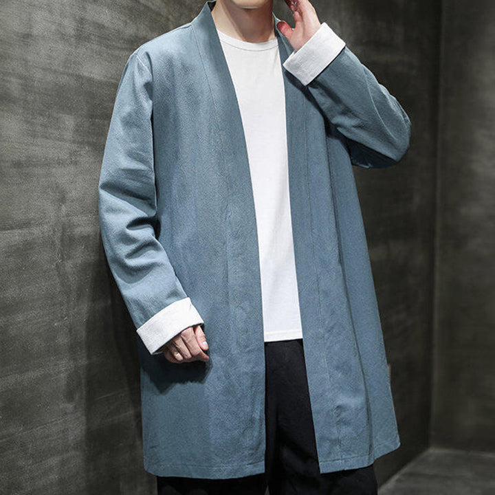 Buddha Stones Spring Long Sleeve Open Front Men's Cotton Linen Zen Jacket Kimono - image 19