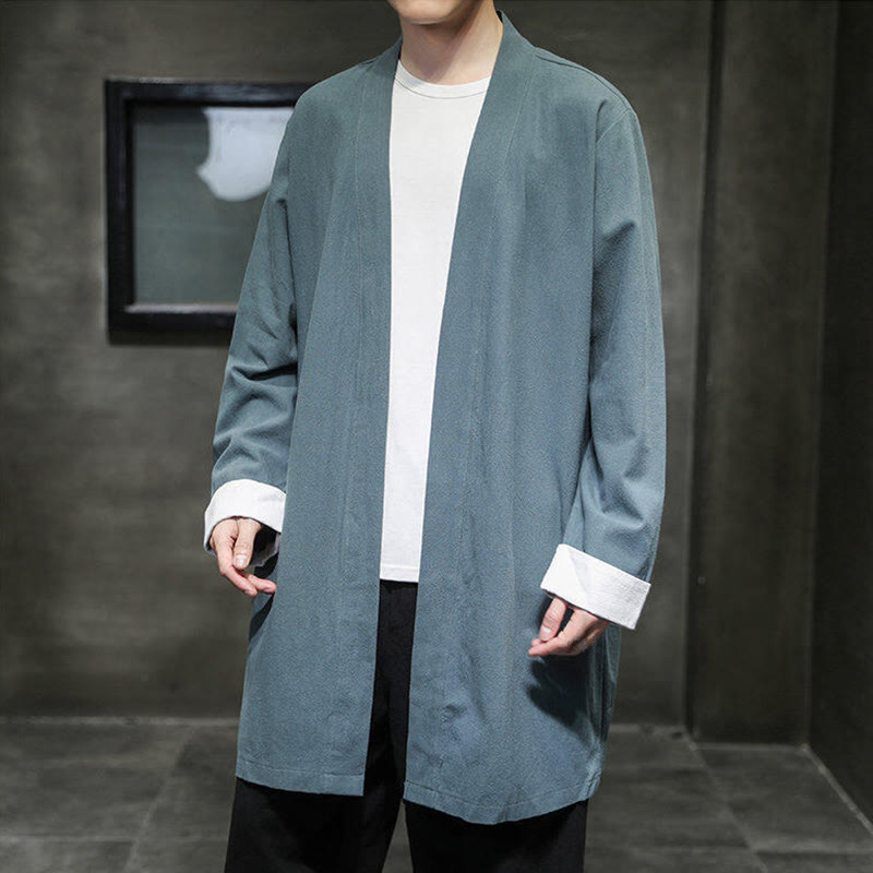 Buddha Stones Spring Long Sleeve Open Front Men's Cotton Linen Zen Jacket Kimono - image 16