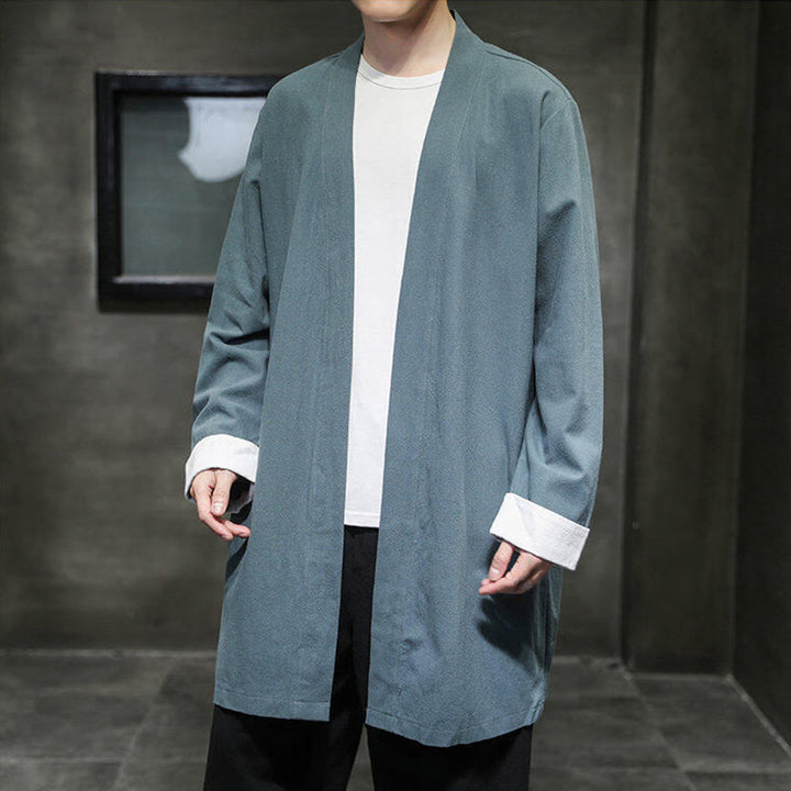 Buddha Stones Spring Long Sleeve Open Front Men's Cotton Linen Zen Jacket Kimono - image 16