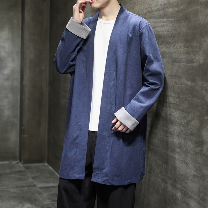 Buddha Stones Spring Long Sleeve Open Front Men's Cotton Linen Zen Jacket Kimono - image 4