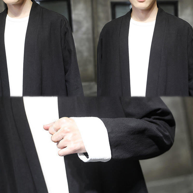 Buddha Stones Spring Long Sleeve Open Front Men's Cotton Linen Zen Jacket Kimono - image 13