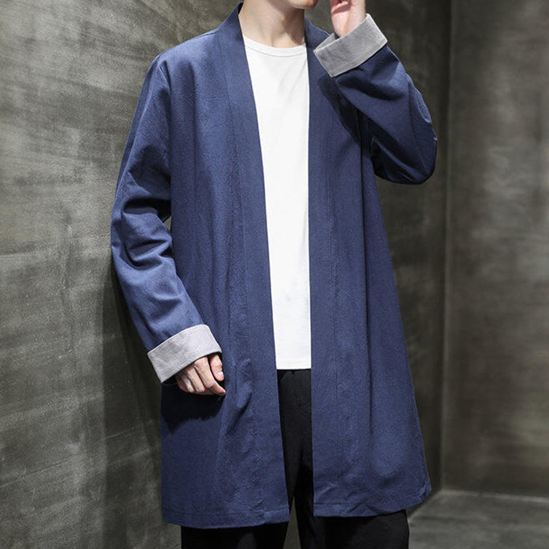Buddha Stones Spring Long Sleeve Open Front Men's Cotton Linen Zen Jacket Kimono - image 5