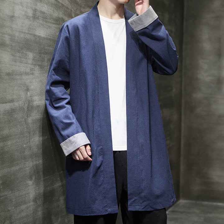 Buddha Stones Spring Long Sleeve Open Front Men's Cotton Linen Zen Jacket Kimono - image 5