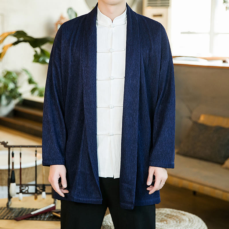 Buddha Stones Spring Pure Color Open Front Cotton Linen Men's Long Sleeve Jacket Kimono - image 11
