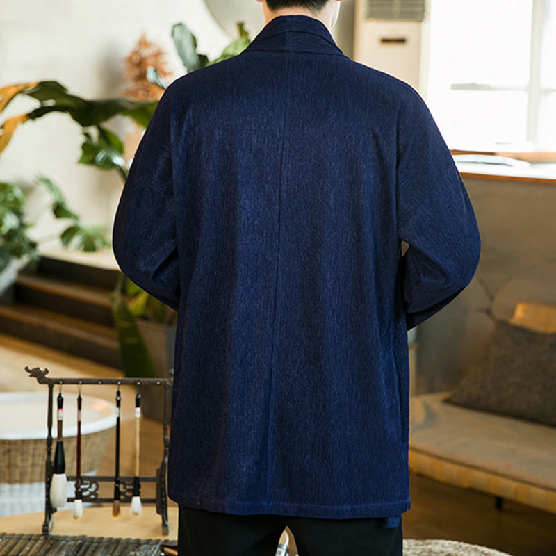 Buddha Stones Spring Pure Color Open Front Cotton Linen Men's Long Sleeve Jacket Kimono - image 12