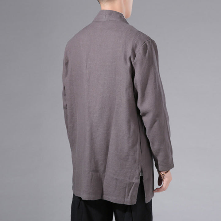 Buddha Stones Plain Simple Design Open Front Cotton Linen Men's Long Sleeve Jacket Kimono - image 34