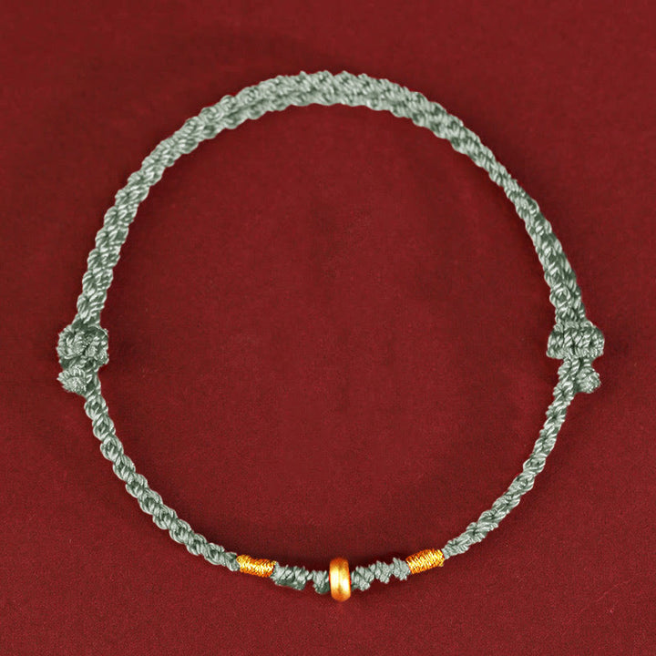 Buddha Stones 999 Gold Small Lucky Beads String Protection Luck Braided Bracelet Anklet - 999 Gold Anklet(Circumference 19-23cm) - Light Green Rope - image 9