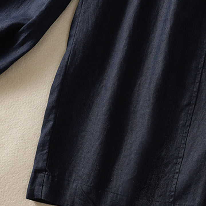 Buddha Stones Commute Plain Design Drawstring Cotton Linen Women's Wide Leg Pants With Pockets - image 18