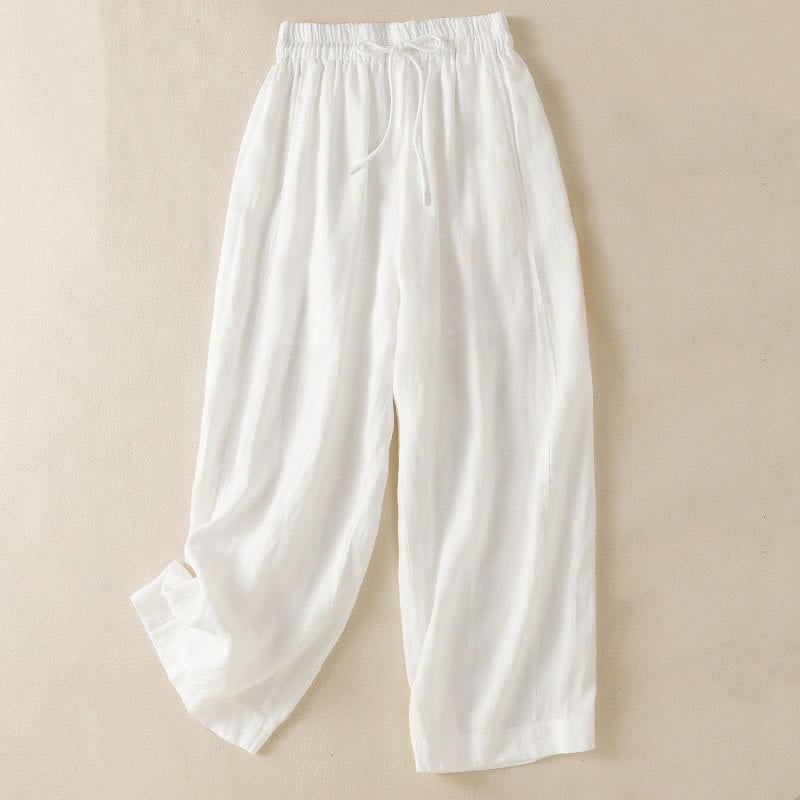 Buddha Stones Commute Plain Design Drawstring Cotton Linen Women's Wide Leg Pants With Pockets - White - US8-10，UK/AU12-14，EU40-42 (2XL) - image 28