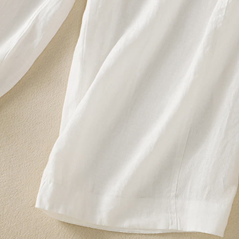 Buddha Stones Commute Plain Design Drawstring Cotton Linen Women's Wide Leg Pants With Pockets - image 33