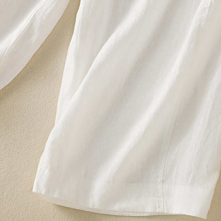 Buddha Stones Commute Plain Design Drawstring Cotton Linen Women's Wide Leg Pants With Pockets - image 33