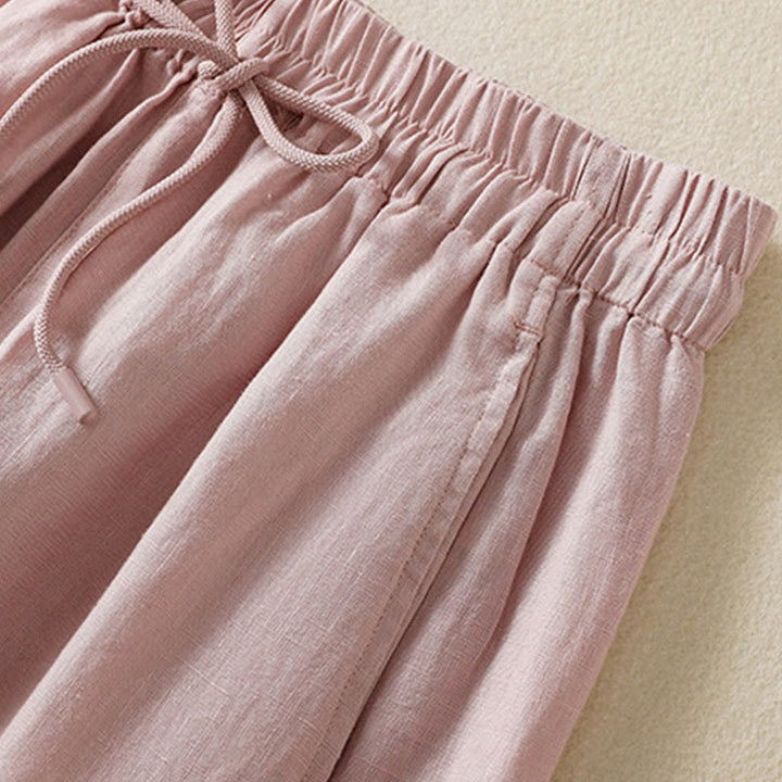 Buddha Stones Commute Plain Design Drawstring Cotton Linen Women's Wide Leg Pants With Pockets - image 22