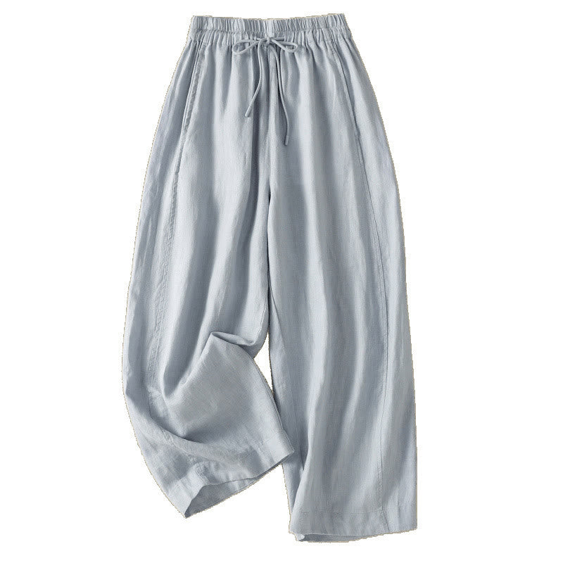 Buddha Stones Commute Plain Design Drawstring Cotton Linen Women's Wide Leg Pants With Pockets - image 6