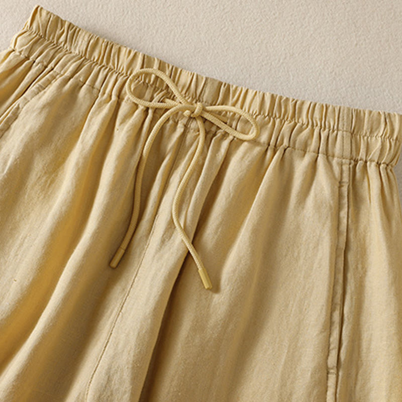 Buddha Stones Commute Plain Design Drawstring Cotton Linen Women's Wide Leg Pants With Pockets - image 9