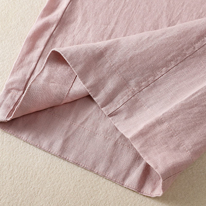 Buddha Stones Commute Plain Design Drawstring Cotton Linen Women's Wide Leg Pants With Pockets - image 27