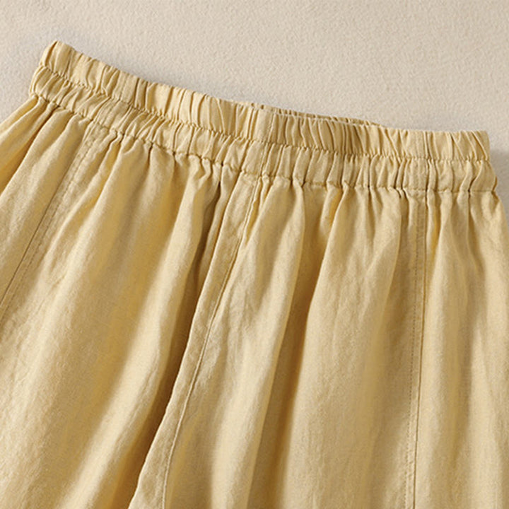 Buddha Stones Commute Plain Design Drawstring Cotton Linen Women's Wide Leg Pants With Pockets - image 11