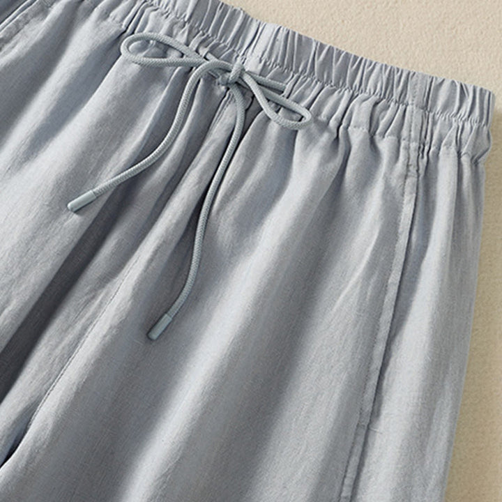 Buddha Stones Commute Plain Design Drawstring Cotton Linen Women's Wide Leg Pants With Pockets - image 3