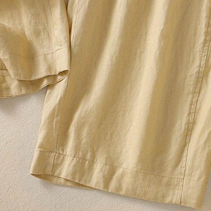 Buddha Stones Commute Plain Design Drawstring Cotton Linen Women's Wide Leg Pants With Pockets - image 12