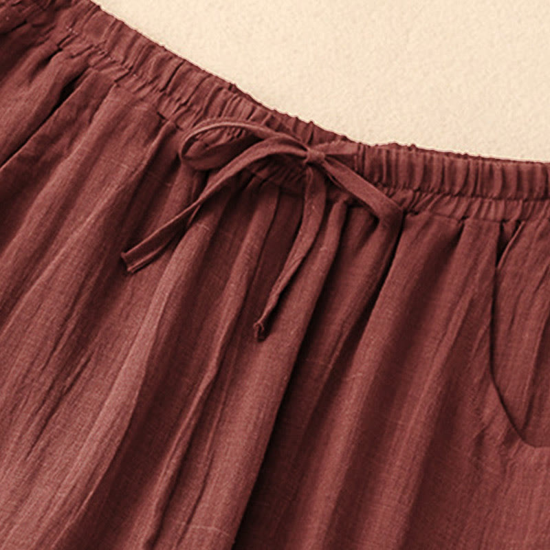 Buddha Stones Spring Pure Color Drawstring Double Layer Women's Wide Leg Pants With Pockets - image 4