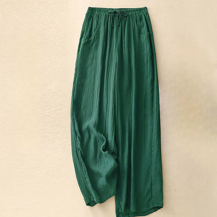 Buddha Stones Spring Pure Color Drawstring Double Layer Women's Wide Leg Pants With Pockets - ForestGreen - US8-10，UK/AU12-14，EU40-42 (2XL) - image 10